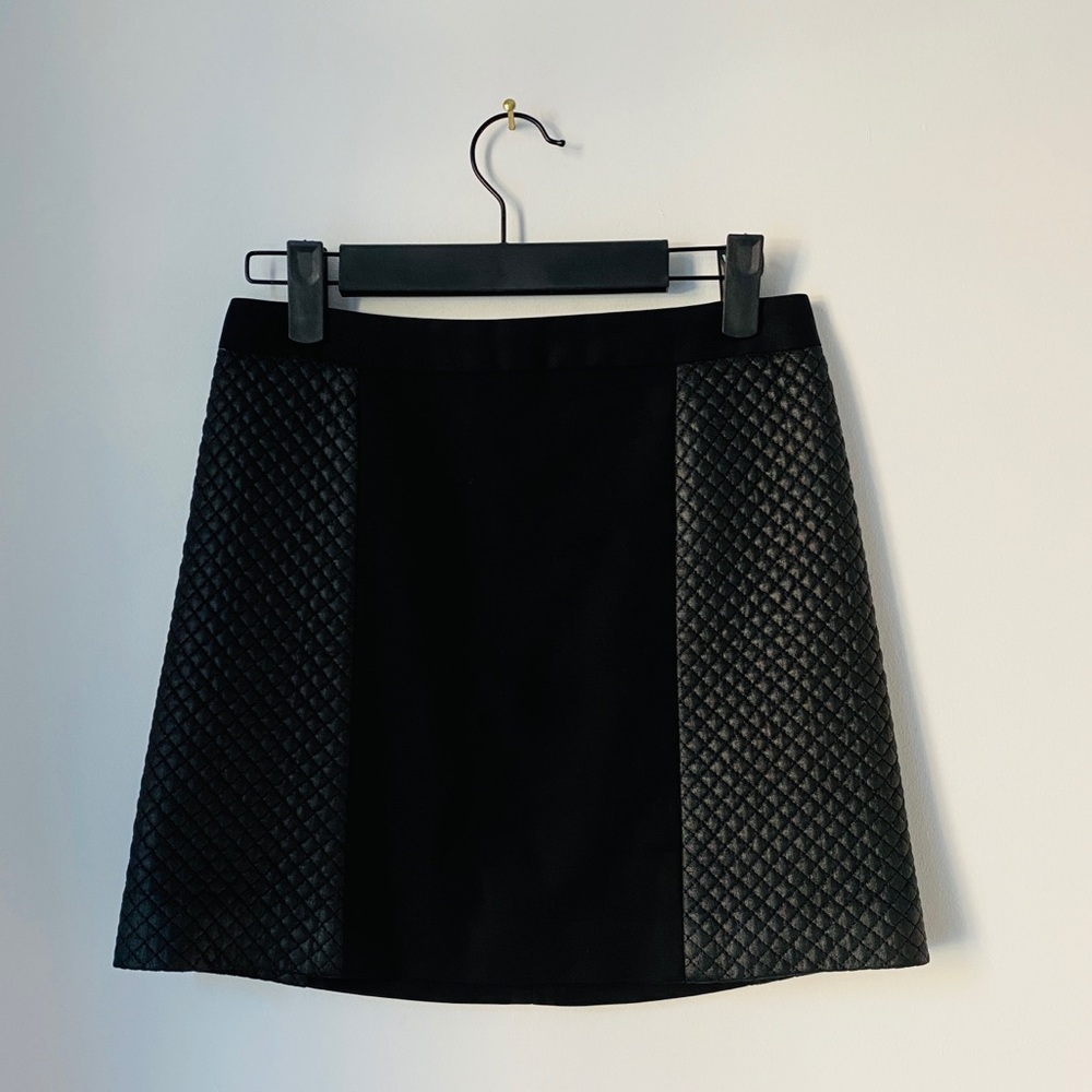 Black Club Monaco leather quilted mini skirt
